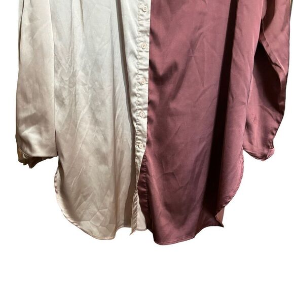 Fashion Nova Shirt Womens 2XL Multicolor Color Block Button Up Top Sateen Blouse - Picture 4 of 8